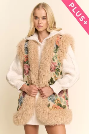 wholesale clothing plus jacquard bodice faux fur seam detail vest davi & dani