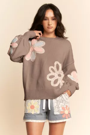 wholesale clothing multi floral patchwork long sleeve sweater top davi & dani