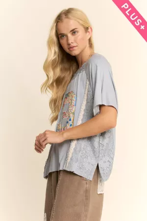 wholesale clothing plus varisty inspired knit top trim lace fabric davi & dani