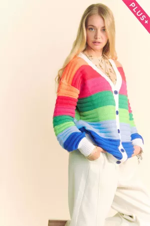 wholesale clothing plus striped textured knit multi sweater cardigan davi & dani