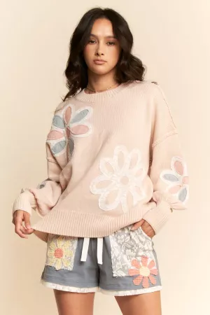 wholesale clothing multi floral patchwork long sleeve sweater top davi & dani