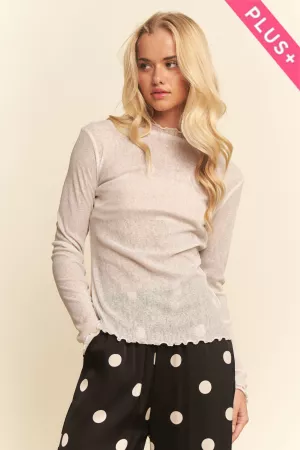 wholesale clothing plus metallic ribbed mock neck mesh top davi & dani