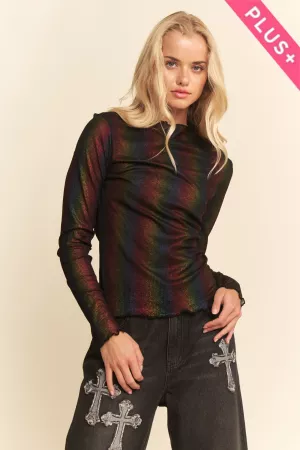 wholesale clothing plus metallic ribbed mock neck mesh top davi & dani