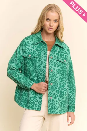 wholesale clothing plus leopard print button-up front shirt shacket davi & dani