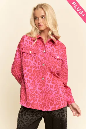 wholesale clothing plus leopard print button-up front shirt shacket davi & dani