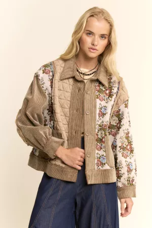 wholesale clothing muti fabric blocked jacket brown beige davi & dani