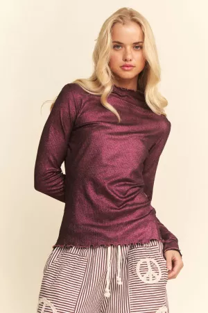 wholesale clothing metallic ribbed mock neck mesh top davi & dani