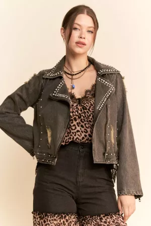 wholesale clothing rhinestone long sleeve zip up denim jacket davi & dani