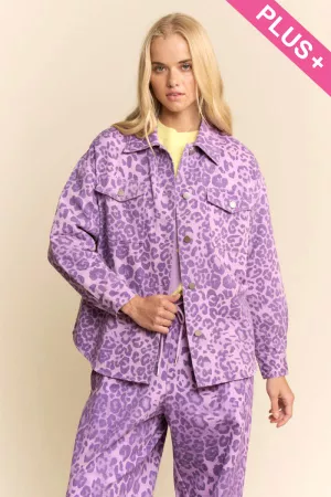 wholesale clothing plus leopard print button-up front shirt shacket davi & dani