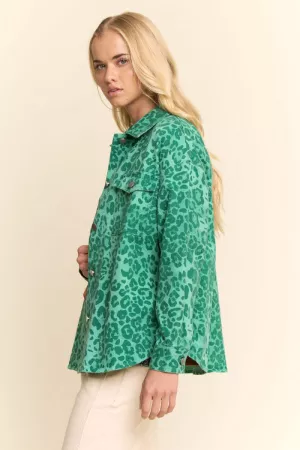 wholesale clothing leopard print button-up front shirt shacket davi & dani