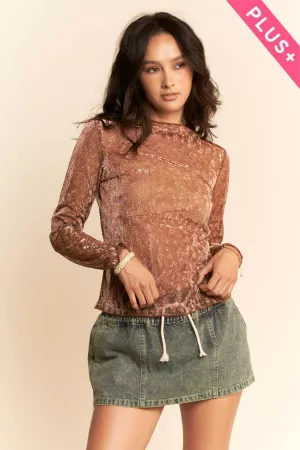 wholesale clothing plus sheer metallic shimmer long sleeve top davi & dani