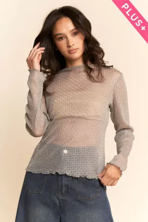 wholesale clothing plus textured diamond sheer mesh long sleeve top davi & dani