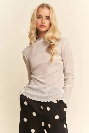 wholesale clothing metallic ribbed mock neck mesh top davi & dani