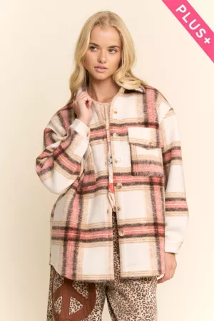 wholesale clothing plus plaid button down long sleeve shacket davi & dani