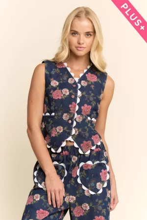 wholesale clothing plus flower denim ricrac edge detail vest davi & dani