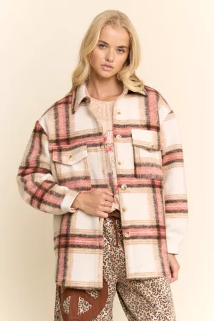 wholesale clothing plaid button down long sleeve shacket davi & dani