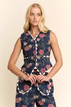 wholesale clothing flower denim ricrac edge detail vest davi & dani