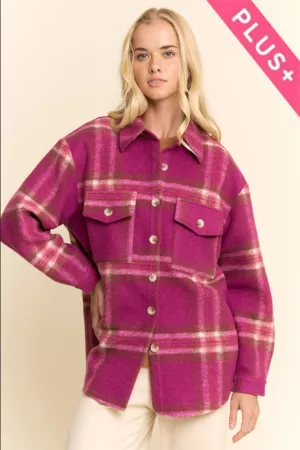 wholesale clothing plus plaid button down long sleeve shacket davi & dani