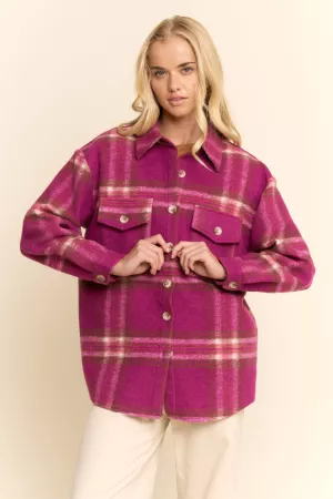 wholesale clothing plaid button down long sleeve shacket davi & dani
