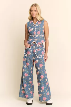 wholesale clothing flower denim ricrac edge detail vest davi & dani