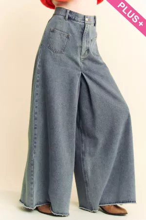 wholesale clothing patch pocket wide leg culotte denim pants jeans davi & dani