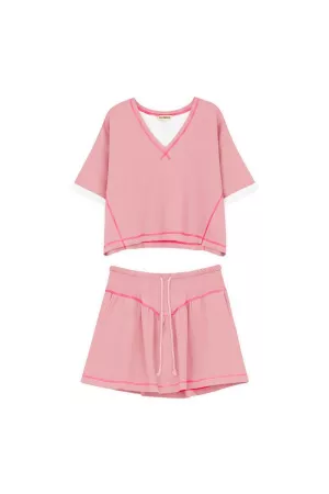 wholesale clothing soft knit v-neck crop top  shorts skort set davi & dani