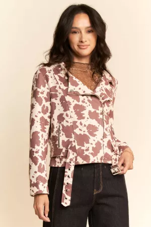 wholesale clothing leopard twill moto style biker jacket outerwear davi & dani