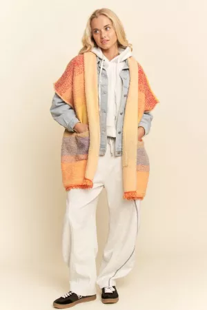 wholesale clothing boho striped frayed knit open vest davi & dani