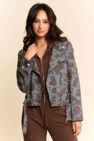 wholesale clothing leopard twill moto style biker jacket outerwear davi & dani