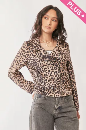 wholesale clothing plus leopard twill moto style biker jacket outerwear davi & dani