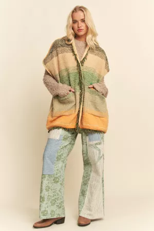 wholesale clothing boho striped frayed knit open vest davi & dani