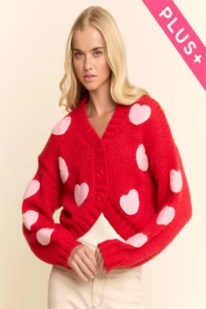 wholesale clothing plus cropped heart print button-up cardigan davi & dani
