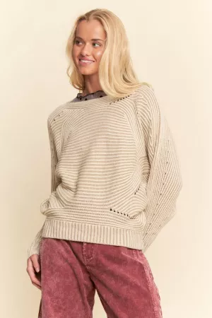 wholesale clothing long-sleeve crew neck knit sweater ribbed design davi & dani