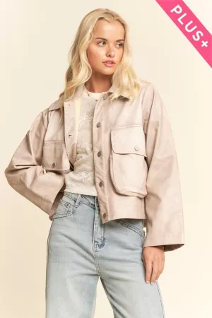 wholesale clothing plus washed faux leather chest pocket open jacket davi & dani