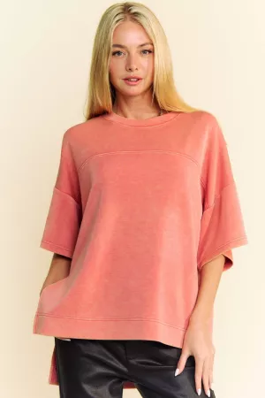 wholesale clothing washed crew neck dropped dolman sleeves top davi & dani