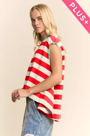 wholesale clothing plus striped sleeveless relaxed fit top davi & dani