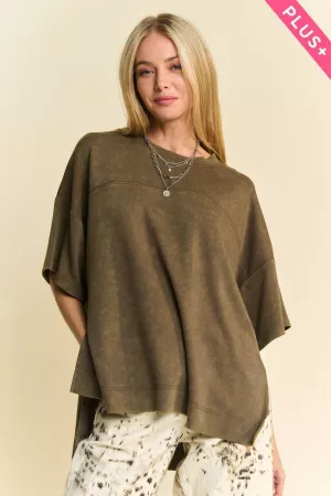 wholesale clothing plus washed crew neck top davi & dani