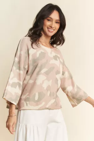 wholesale clothing military print knit long sleeves loose fit top davi & dani