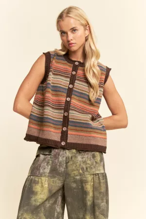 wholesale clothing button-down front multicolor stripes ribbed trim davi & dani