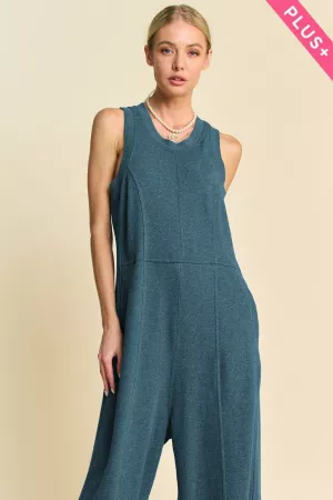 wholesale clothing plus ribbed contrast ruched side seam jumpsuit davi & dani