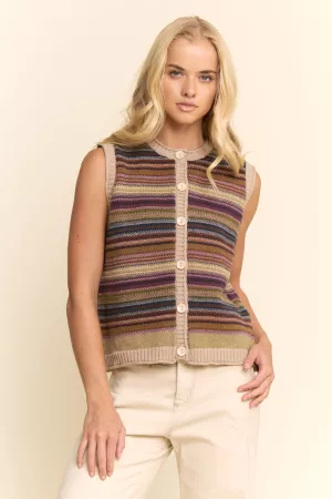 wholesale clothing button-down front multicolor stripes ribbed trim davi & dani