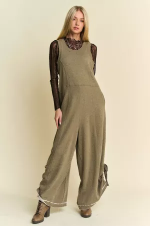 wholesale clothing ribbed contrast ruched side seam french jumpsuit davi & dani