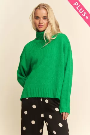 wholesale clothing plus solid high neck long sleeve loose fit sweater davi & dani