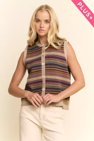 wholesale clothing plus button-down front stripes ribbed trim davi & dani