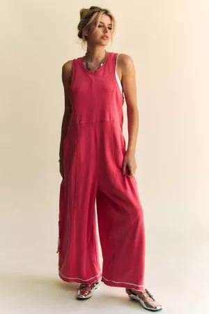 wholesale clothing ribbed contrast ruched side seam french jumpsuit davi & dani