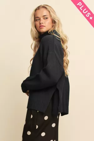 wholesale clothing plus solid high neck long sleeve loose fit sweater davi & dani