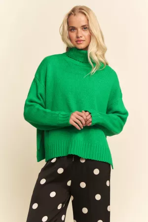 wholesale clothing solid high neck long sleeve loose fit knit sweater davi & dani