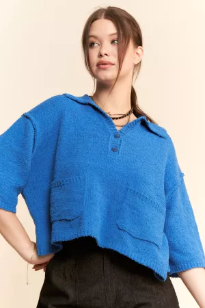 wholesale clothing textured sweater knit knotched v-neck top davi & dani