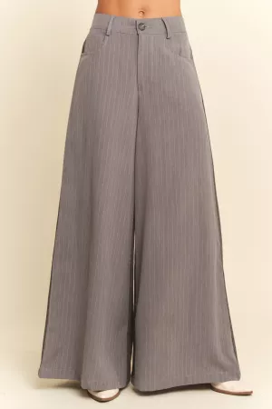 wholesale clothing pinstriped french terry blocked wide leg pants davi & dani