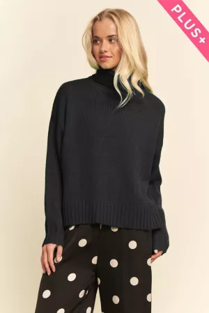 wholesale clothing plus solid high neck long sleeve loose fit sweater davi & dani